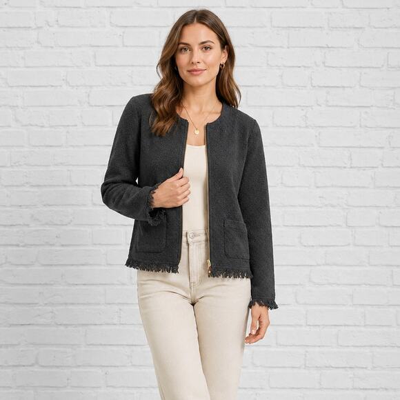 Spartina 449 Jackets & Blazers - Spartina 449 Haigler Tweed Jacket Size M Black Cotton Quiet Luxury Zip